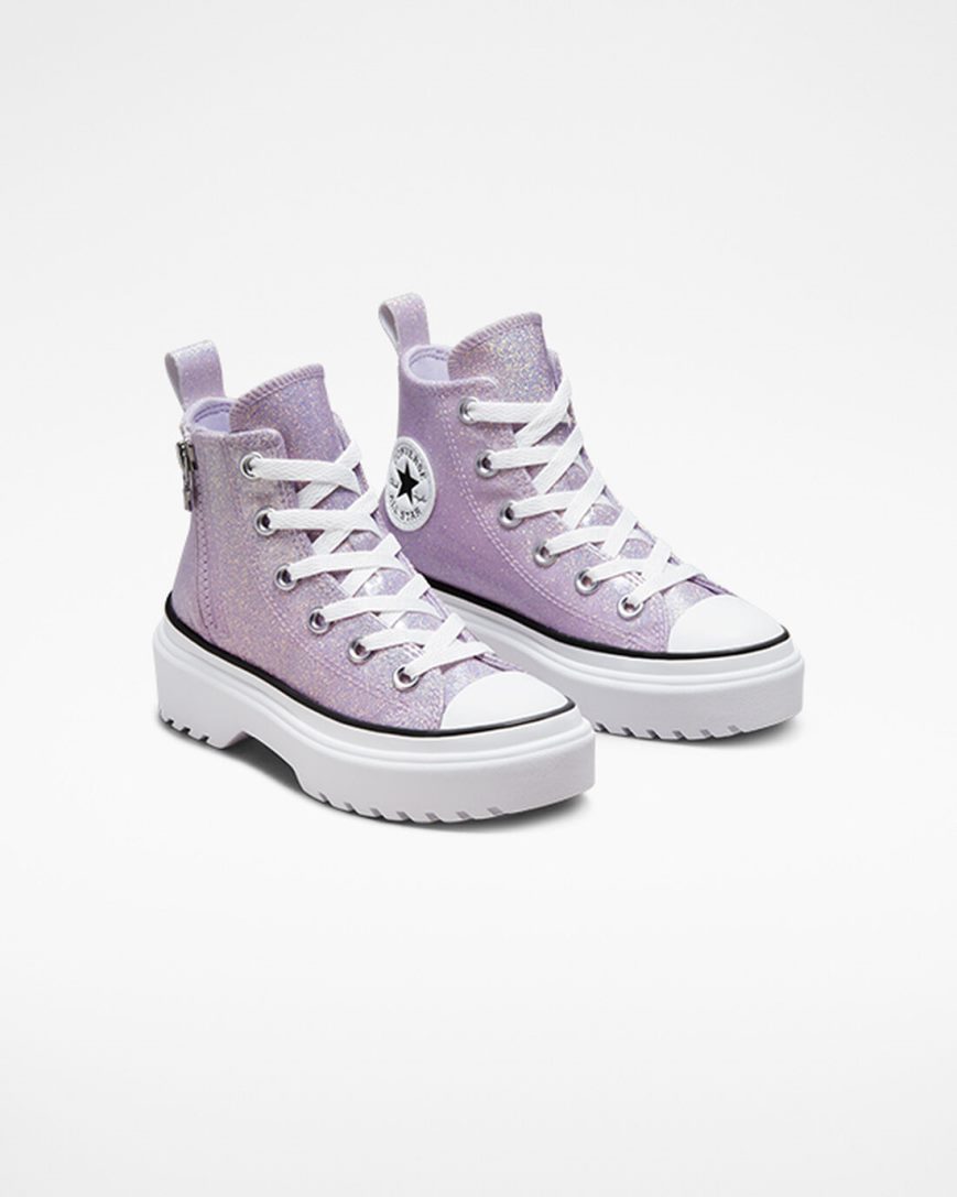 Sapatos Plataforma Converse Chuck Taylor All Star Lugged Lift Glitter Cano Alto Menina Roxo Branco Pretas | PT K0P9807